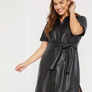 Black Faux Fur Leather Tie Dress